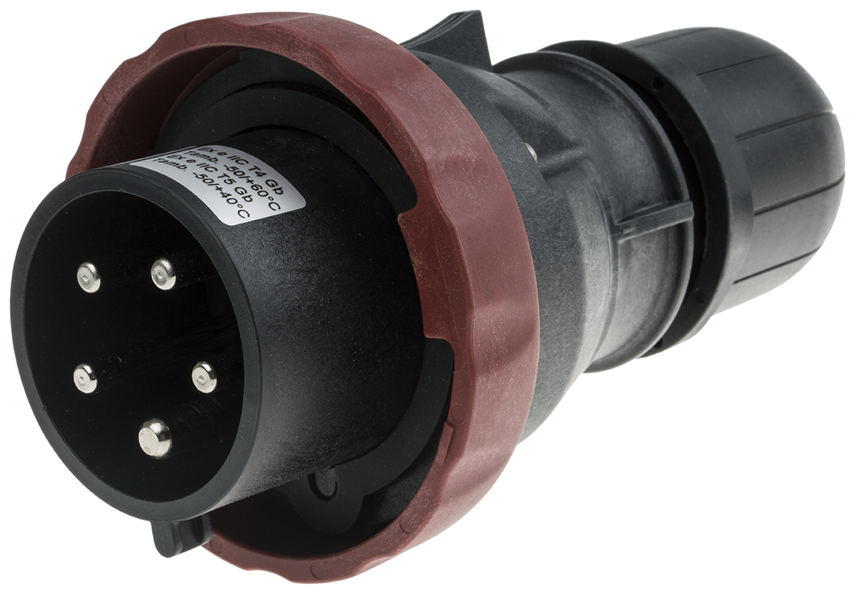 Scame, OPTIMA-EX(GD) IP66 Red Cable Mount 3P+N+PE Straight Power Connector IECEx/ATEX, 32A, 346V, 415 V