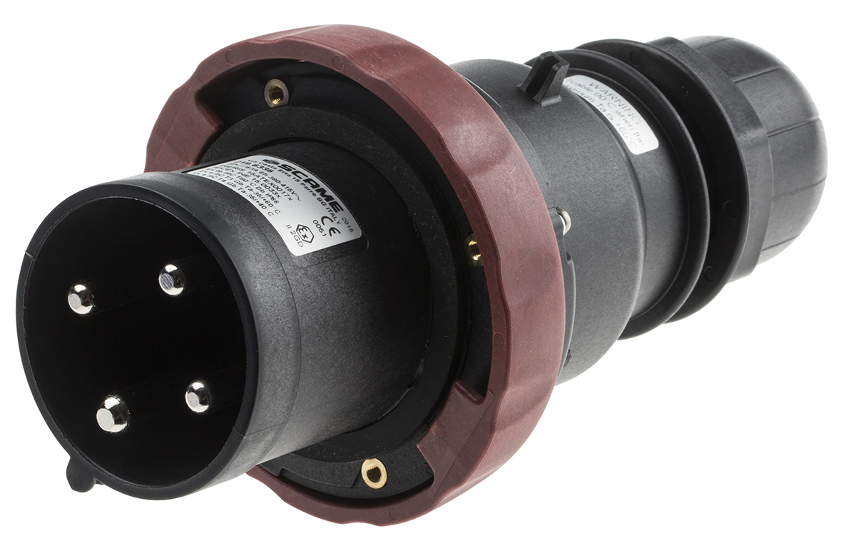 Scame, OPTIMA-EX(GD) IP66 Red Cable Mount 3P+PE Straight Power Connector IECEx/ATEX, 63A, 380V, 415 V