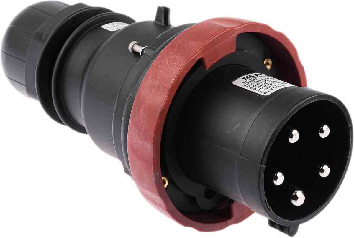 Scame, OPTIMA-EX(GD) IP66 Red Cable Mount 3P+N+PE Straight Power Connector IECEx/ATEX, 63A, 346V, 415 V