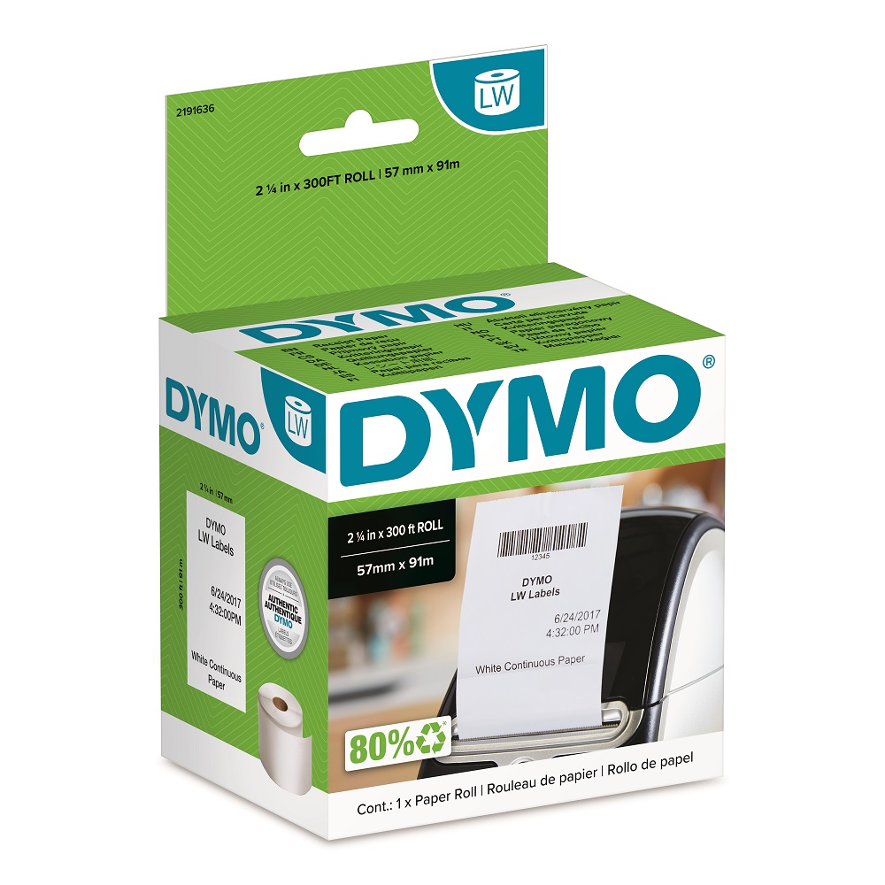 Dymo White Black Print Label Roll, 57 mm Width, 91 mm