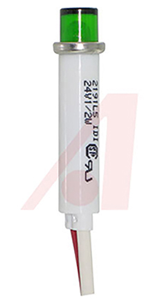 VCC Green Indicator Lamp Single Chip, Wire Terminal Base, 7.87 mm Diameter