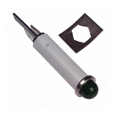 VCC Green Indicator Lamp Single Chip, Wire Terminal Base, 7.87 mm Diameter
