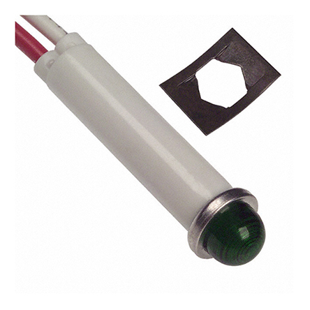 VCC Green Indicator Lamp Single Chip, Wire Terminal Base, 7.87 mm Diameter