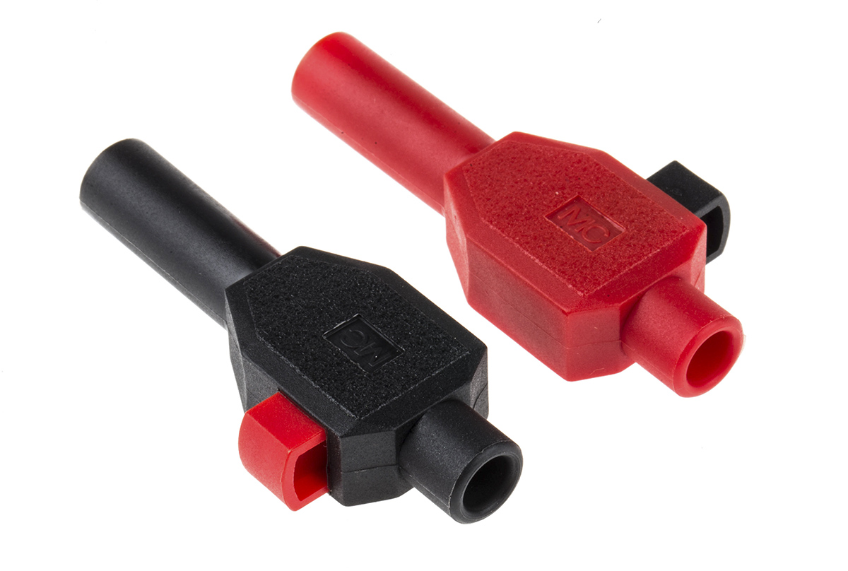 Staubli Black, Red Male Banana Plug, 4 mm Connector, Clamp Termination, 600V, 10A, Nickel Plating