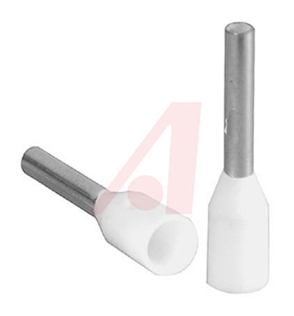 Altech Insulated Crimp Bootlace Ferrule, 8 mm Pin Length, 1.5 mm Pin Diameter, White from 18 AWG to 18 AWG Wire Size