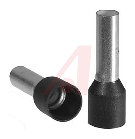 Altech Insulated Crimp Bootlace Ferrule, 12 mm Pin Length, 3.9 mm Pin Diameter, Black from 10 AWG to 10 AWG Wire Size
