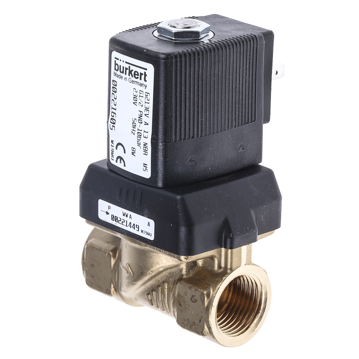 Burkert Solenoid Valve 221605, 2 Port, NC DN 10 to 65 mm, 230V ac, DN 10 to 65 mm