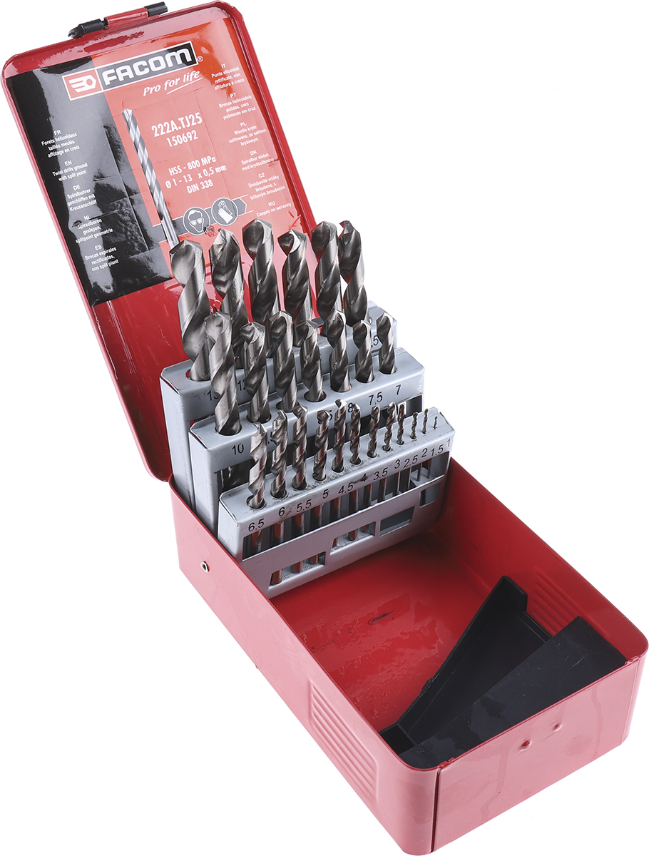 Facom 25-Piece Twist Lock Set for Aluminium Alloy, Grey Cast Iron, Stainless Steel, For Steel Up to 800 Mpa, 13 mm Max,