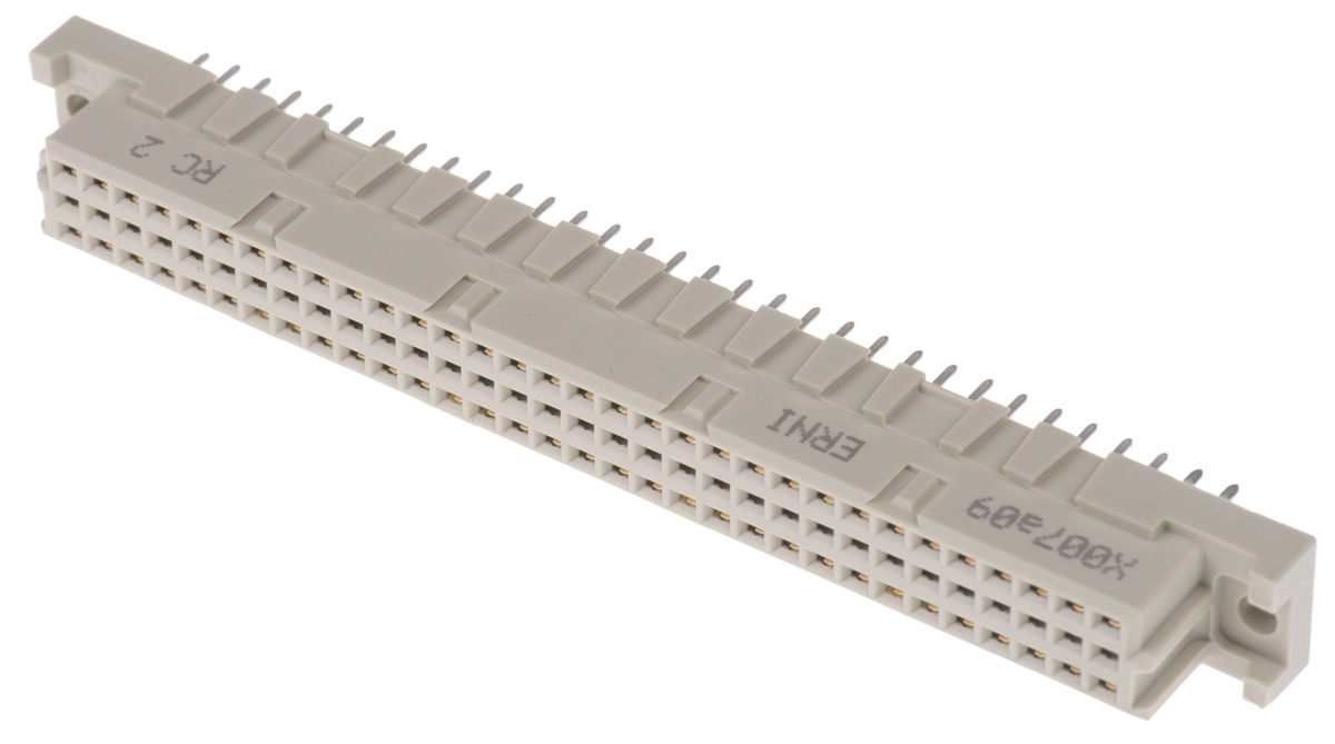 ERNI DIN 41612 64 Way 2.54 mm Pitch, Type Through Hole, Type C/2, Type Solder Class Class C2, 2 Row Female, Straight DIN