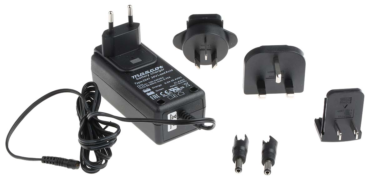 Mascot 2240 Battery Charger For 24V, Lead Acid 1.3 A with UK, AUS, EU, US plug Lead Acid