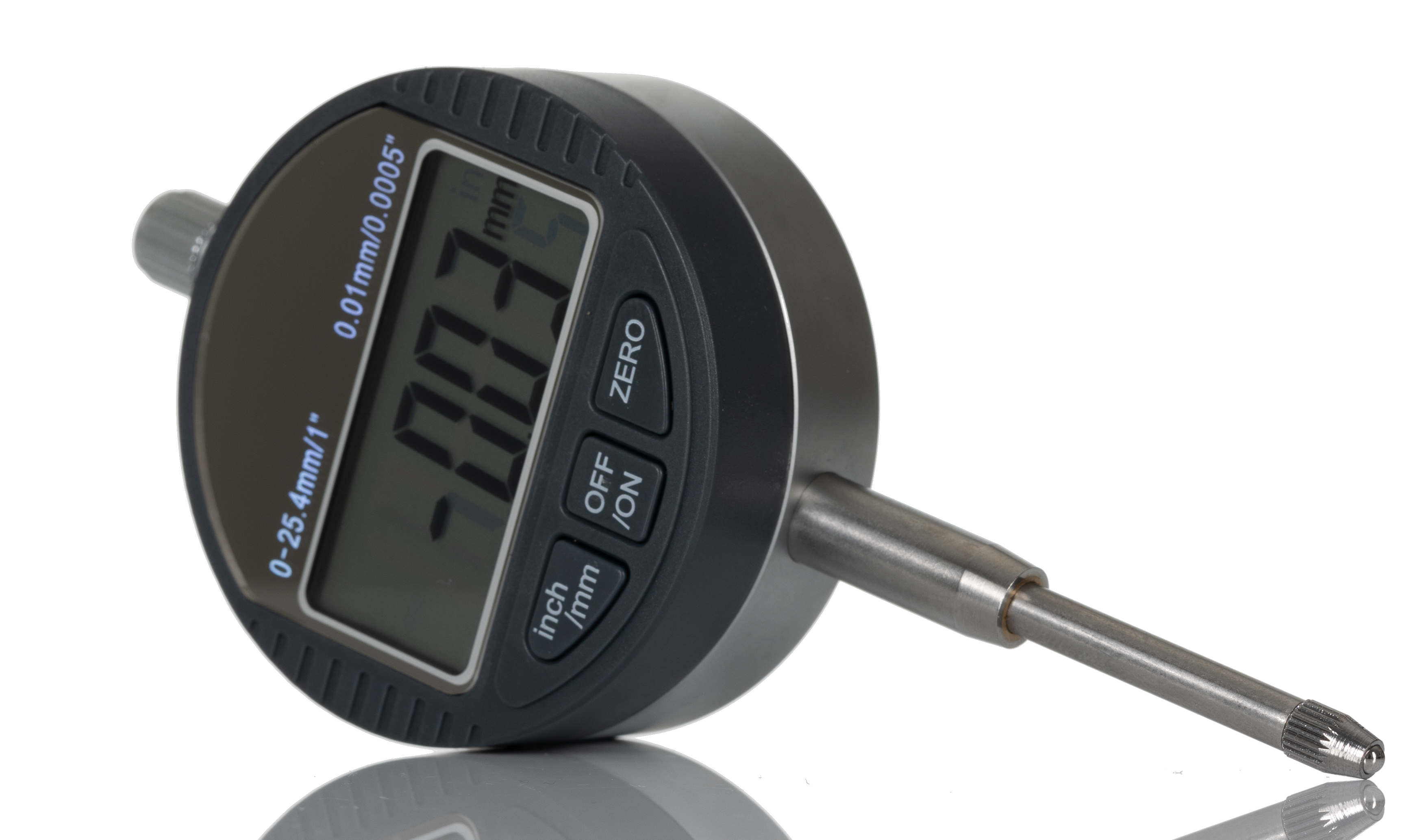 226-6250 RS PRO Metric 25 mm / 1 in Travel, 1 x Magnetic Base-MB-1, 1 x Plunger Digital Indicator Measuring Set