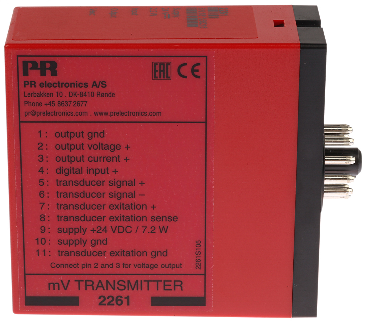 2261 PR Electronics 2 Series Signal Conditioner, Voltage Input, Current Output, 19.2V dc, 28.8 V dc Supply, EAC, IECEx, UL,