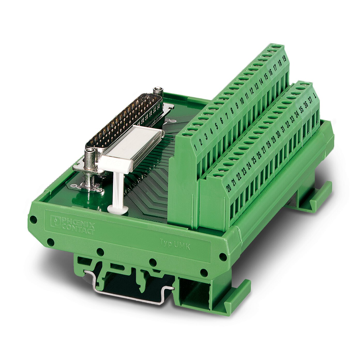 2281115 Phoenix Contact FLKM-D37 SUB/S Series 37-Contact Male Interface Module, D-Sub Connector, DIN Rail, 2.5A