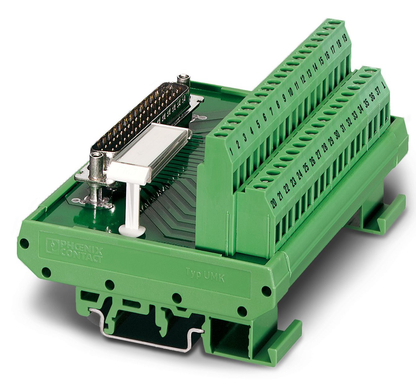 Phoenix Contact FLKM-D15 SUB/S Series 15-Contact Male Interface Module, D-Sub Connector, DIN Rail, 2.5A