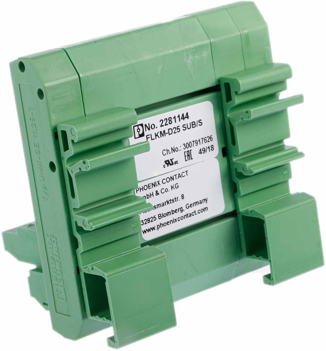 2281144 Phoenix Contact FLKM-D25 SUB/S Series 25-Contact Male Interface Module, D-Sub Connector, DIN Rail, 2.5A