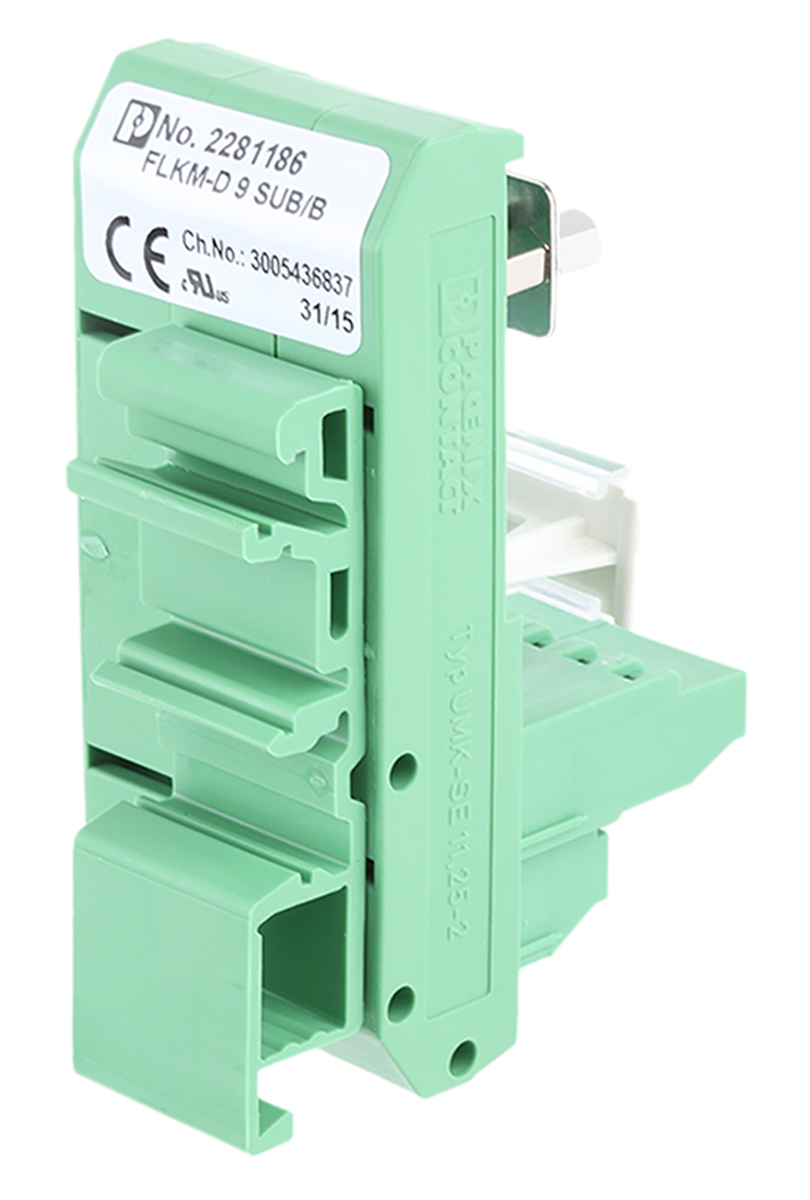 2281186 Phoenix Contact FLKM-D9 SUB/B Series 9-Contact Female Interface Module, D-Sub Connector, DIN Rail, 2.5A