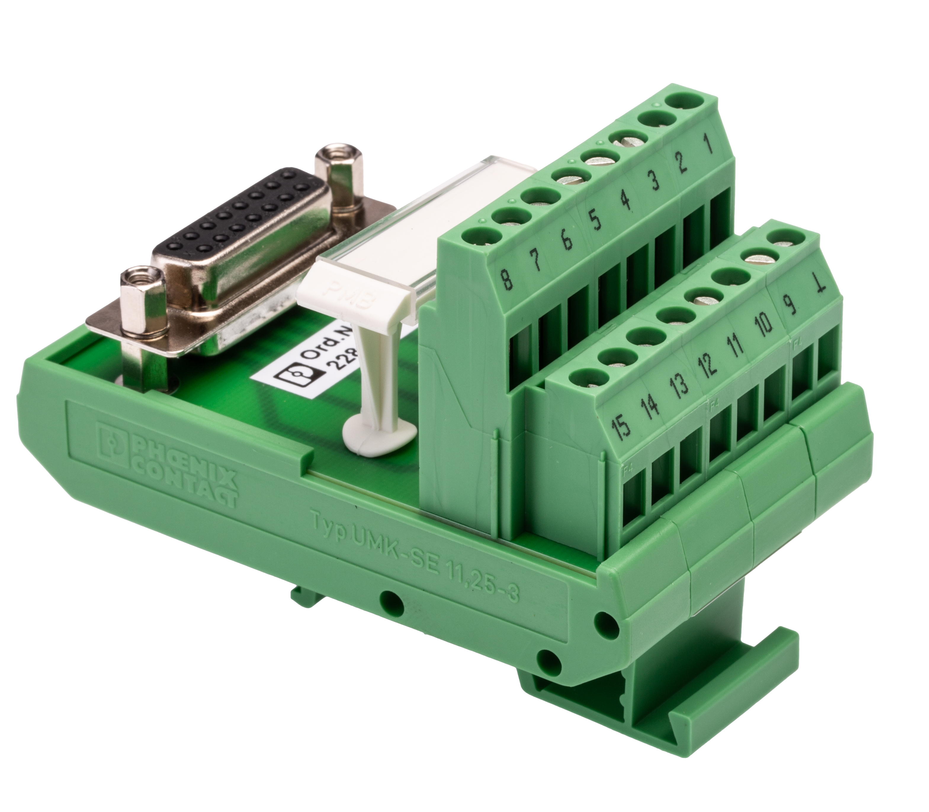 Phoenix Contact FLKM-D15 SUB/B Series 15-Contact Female Interface Module, D-Sub Connector, DIN Rail, 2.5A