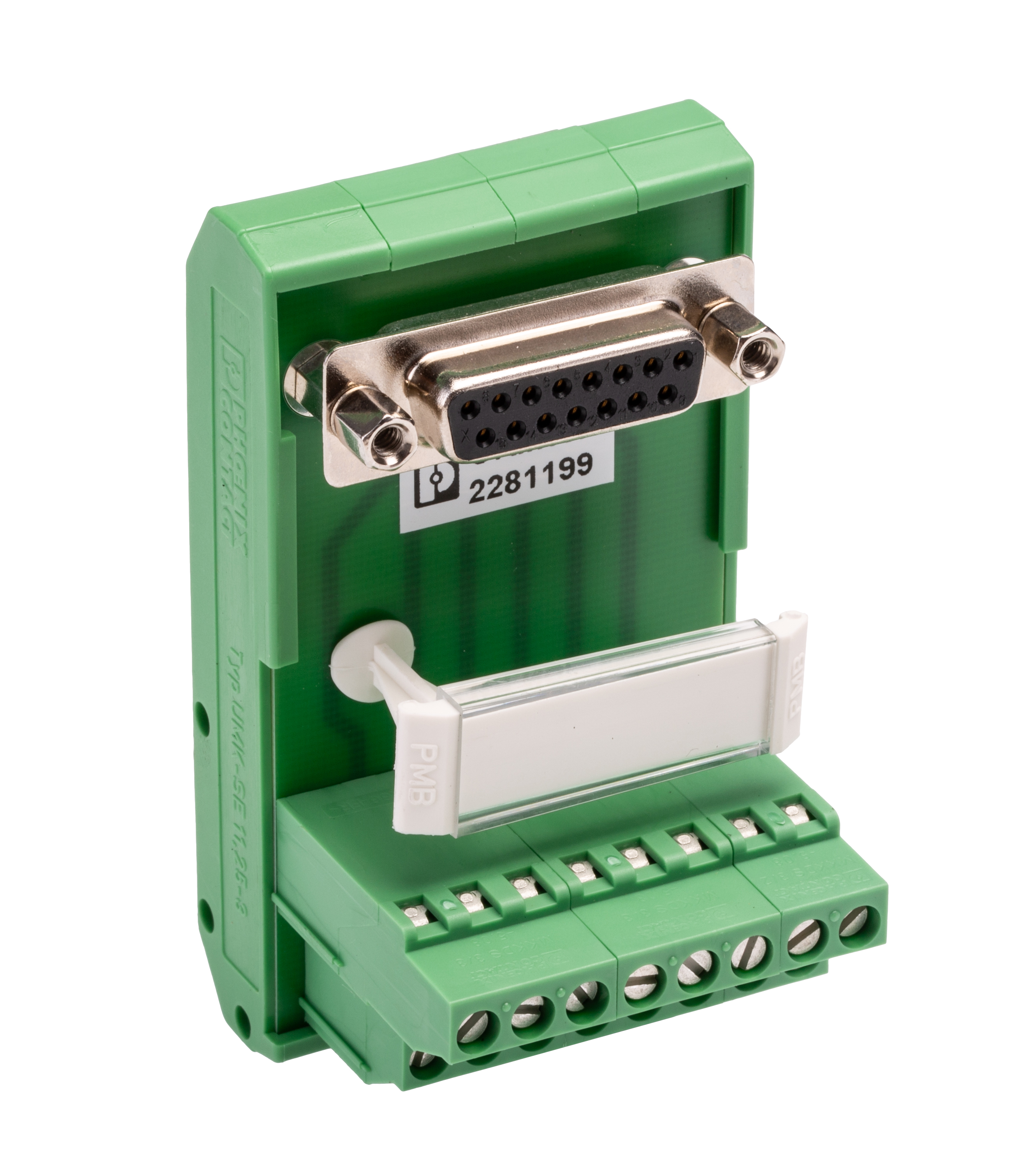 2281199 Phoenix Contact FLKM-D15 SUB/B Series 15-Contact Female Interface Module, D-Sub Connector, DIN Rail, 2.5A