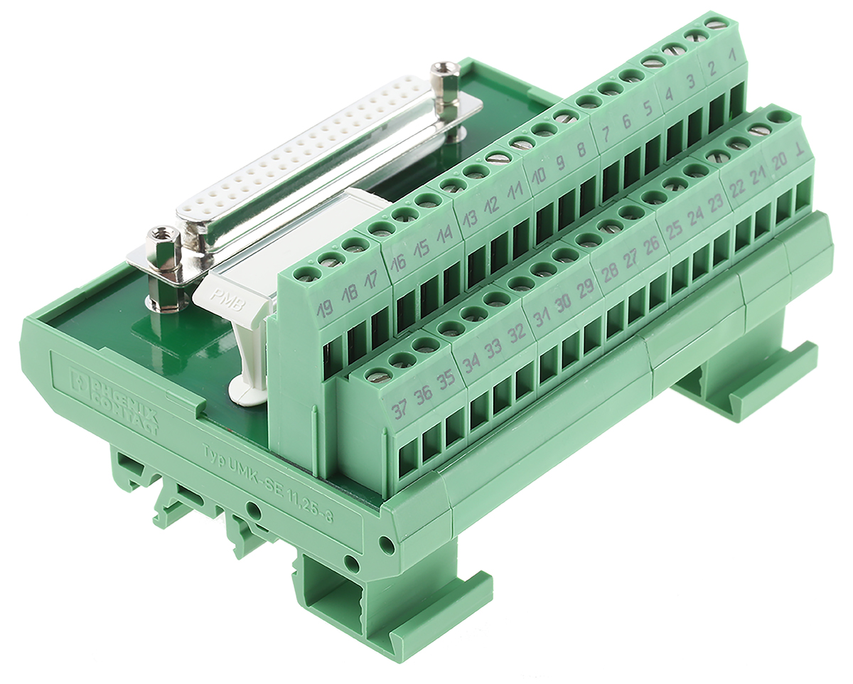 Phoenix Contact FLKM-D37 SUB/B Series 37-Contact Female Interface Module, D-Sub Connector, DIN Rail, 2.5A