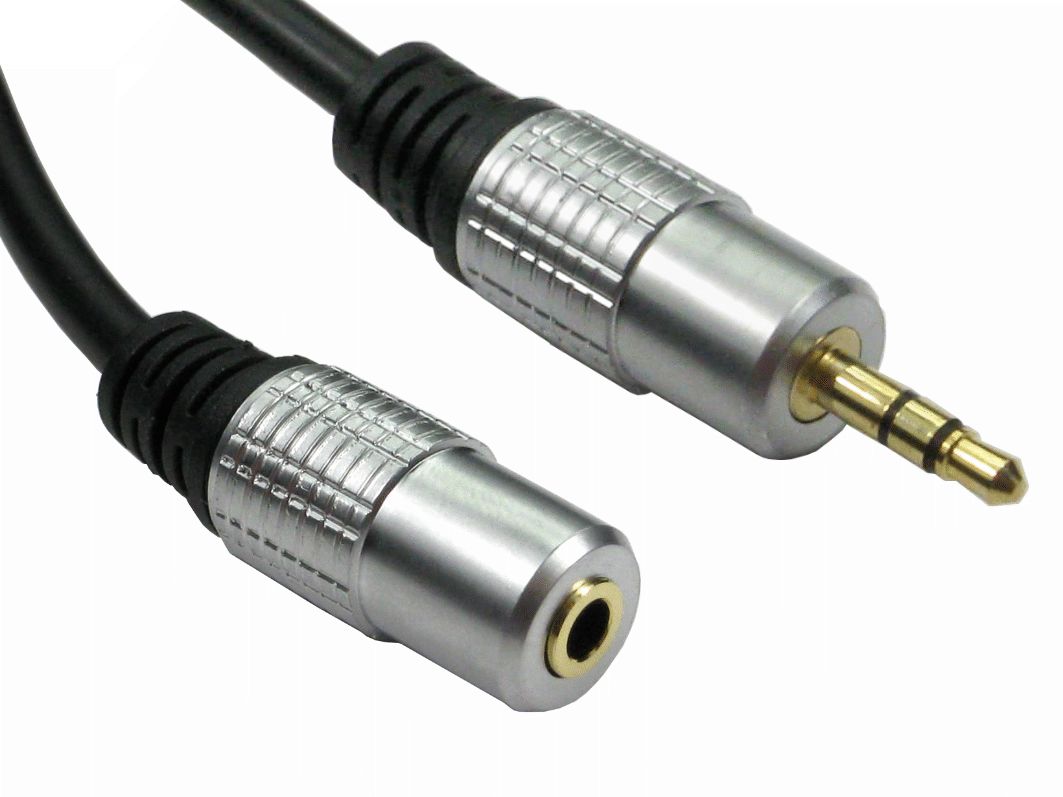 RS PRO Male 3.5 mm Stereo Jack to Female 3.5 mm Stereo Jack Auxiliary Cable, Black, 2 m