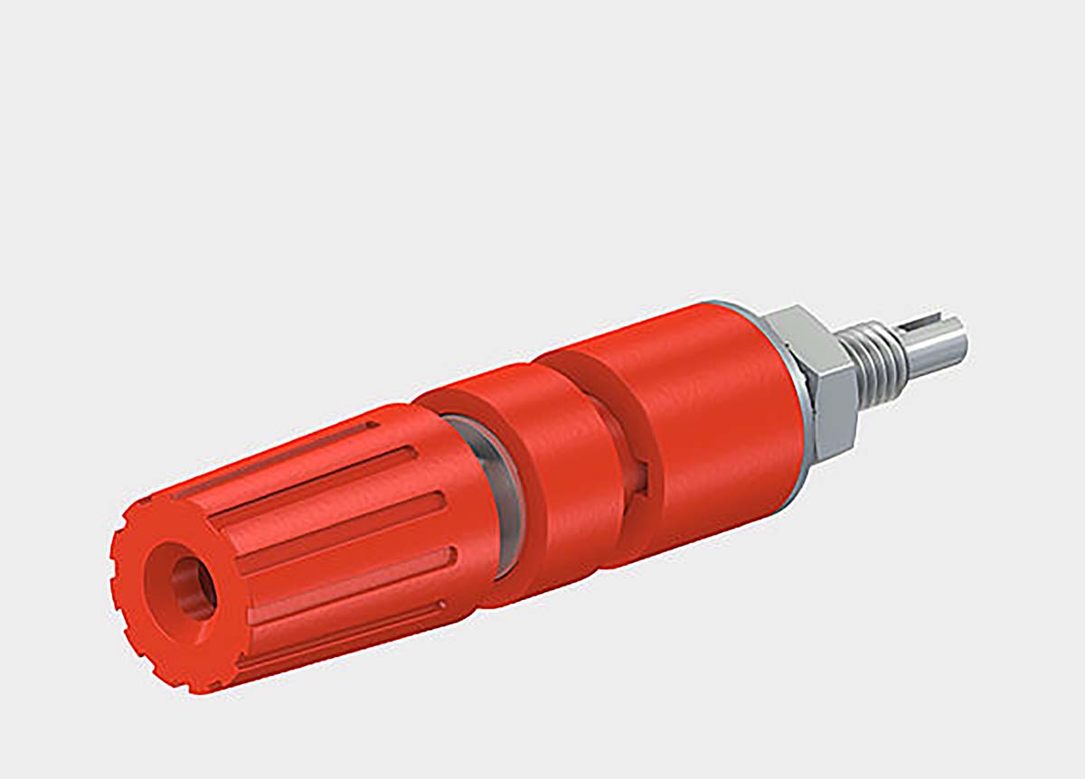 230290-22 Staubli, Red 15A Binding Post With Brass Contacts and Nickel Plated - 2 mm Hole Diameter