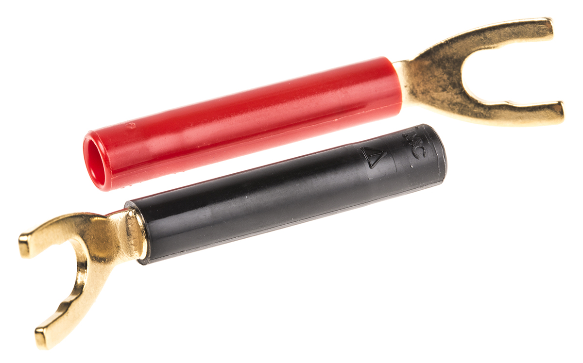 Staubli Insulated Crimp Spade Connector, 4 mm Stud Size, Black, Red