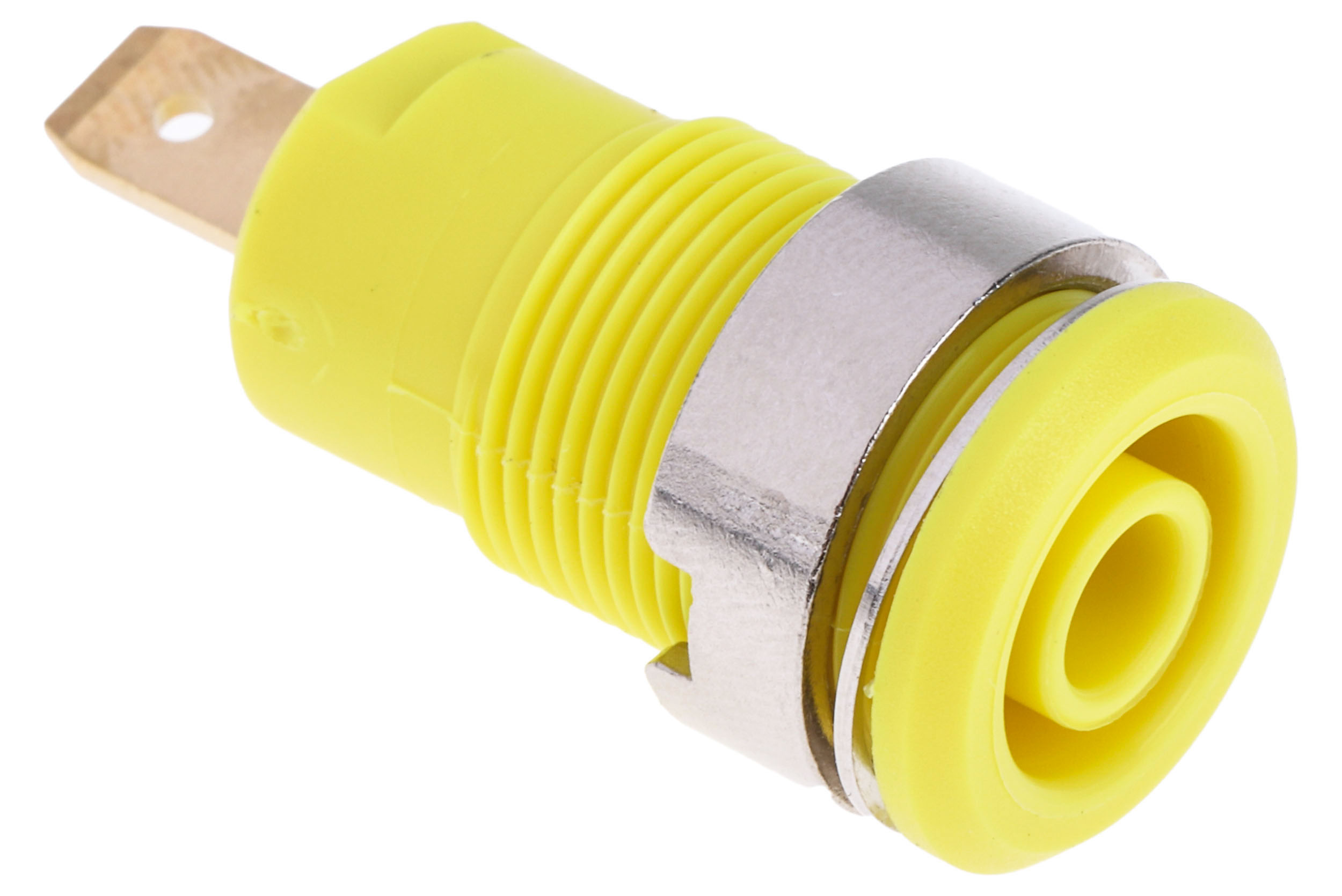Staubli Yellow Female Banana Socket, 4 mm Connector, Tab Termination, 1000V, 24A, Gold Plating