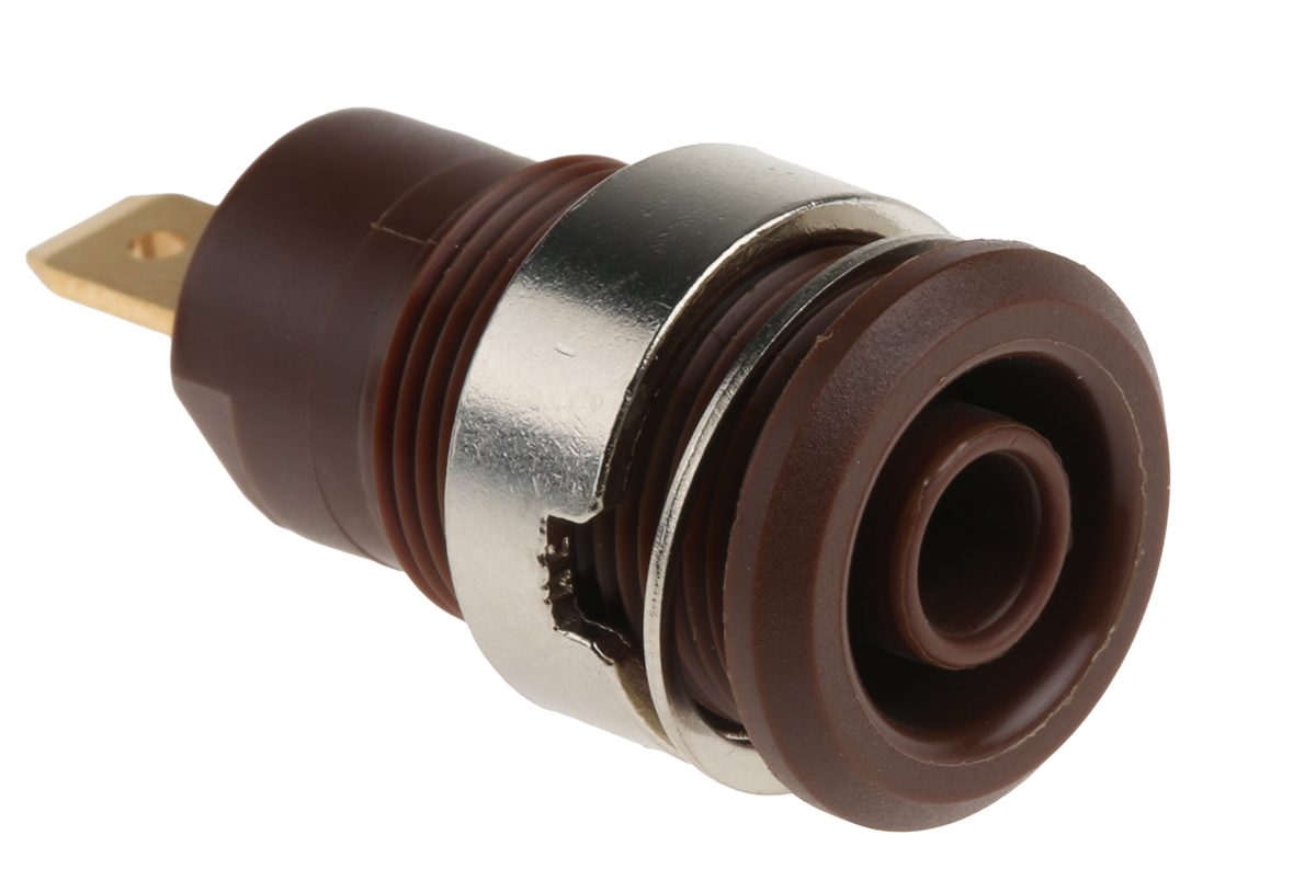 Staubli Brown Female Banana Socket, 4 mm Connector, Tab Termination, 1000V, 24A, Gold Plating