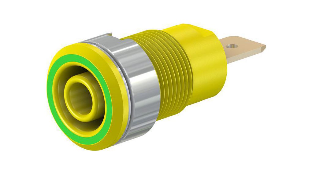 Staubli Yellow, Green Female Banana Socket, 4 mm Connector, Screw Termination, 1kV, 32A, Gold Plating