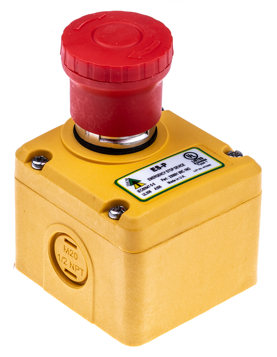 IDEM ES Series Twist Release Emergency Stop Push Button, Surface Mount, 2 NC/1 NO, IP67