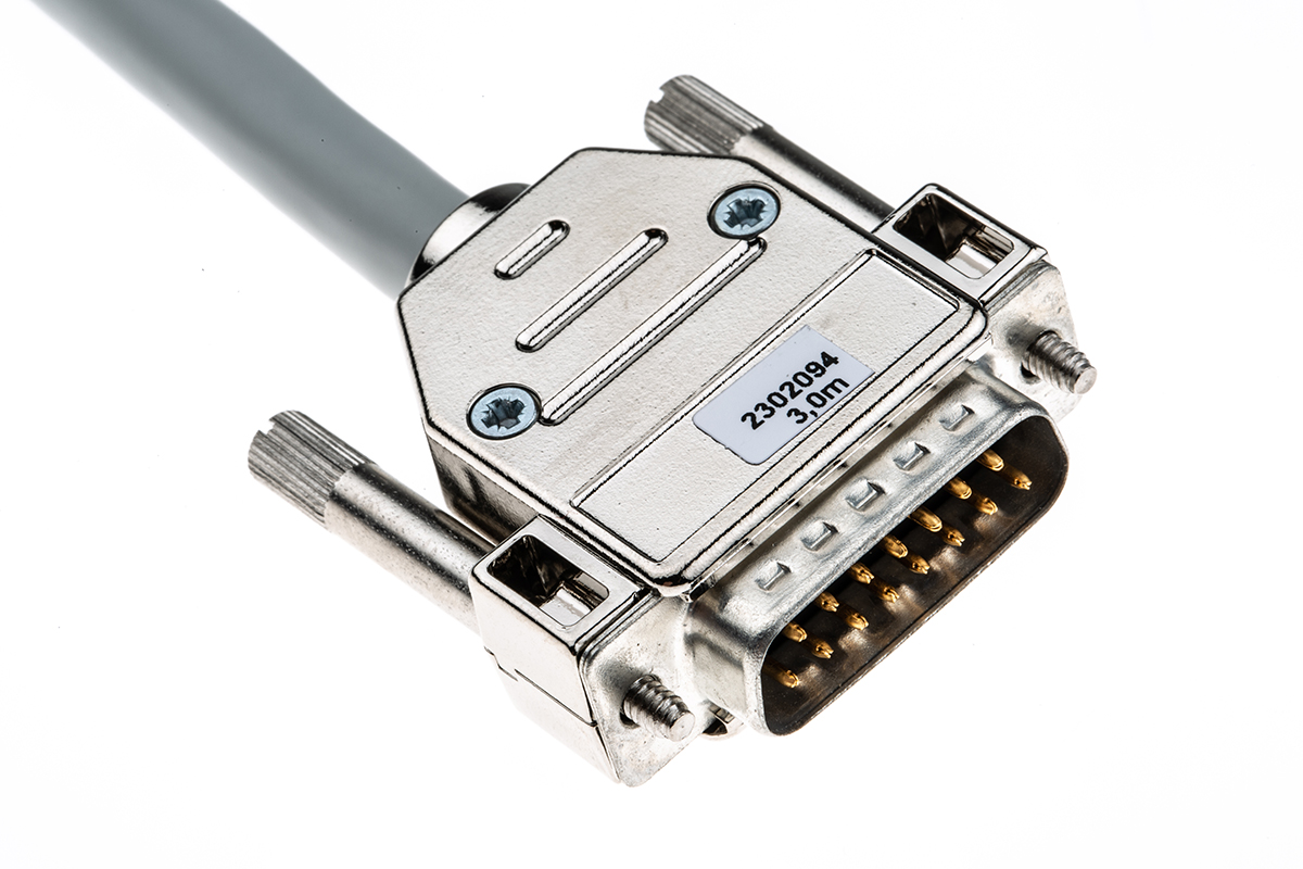 2302094 Phoenix Contact Male D-Sub 15-Pin to Female DB15 Serial Cable, 3 m Semi-Rigid Polyvinyl Chloride, 230 Series
