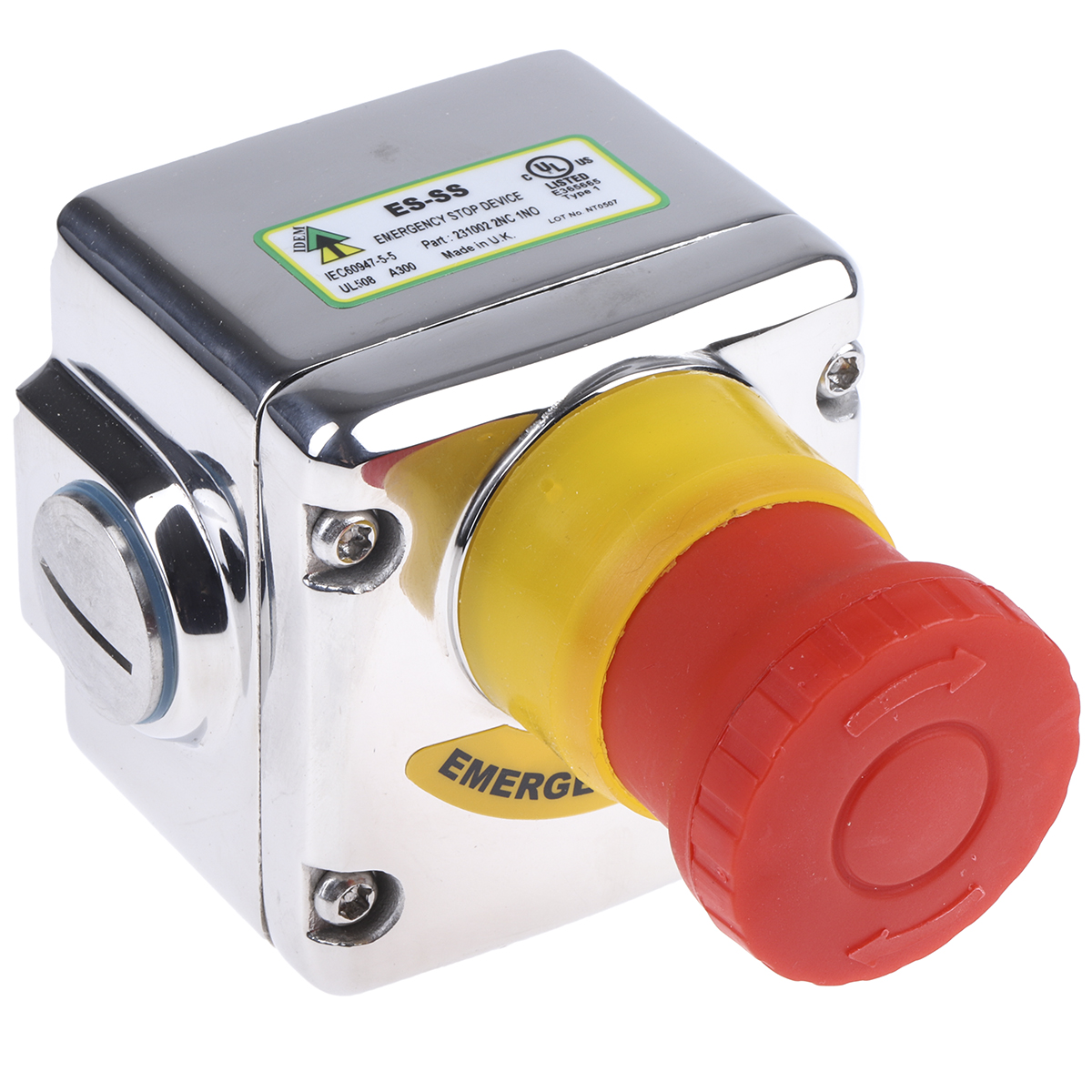 IDEM ES Series Twist Release Emergency Stop Push Button, Surface Mount, 2 NC/1 NO, IP69K