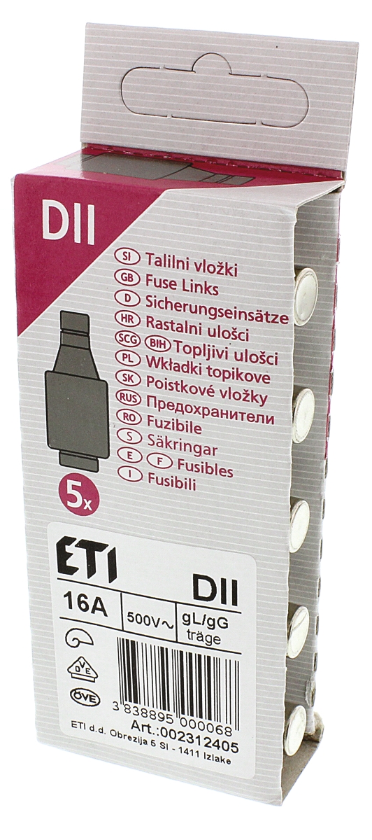 2312405 ETI 16A D2 Diazed Fuse, E27 Thread Size, 500V ac