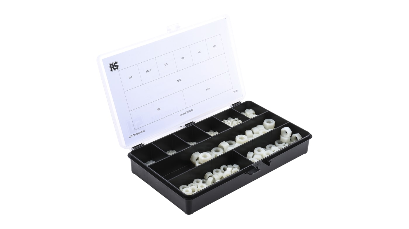 RS PRO Nylon Hex Full Nut Kit, 650 Pieces