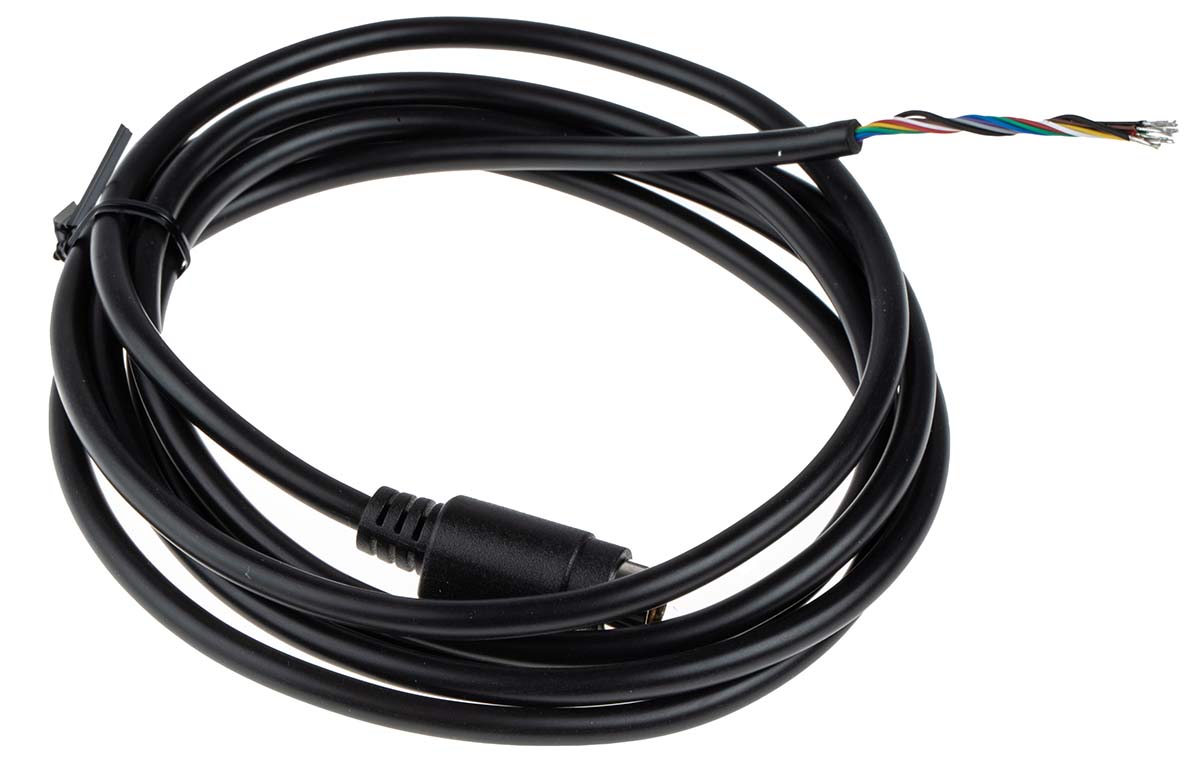 RS PRO Male Plug to Free End Black DIN Cable 2 m