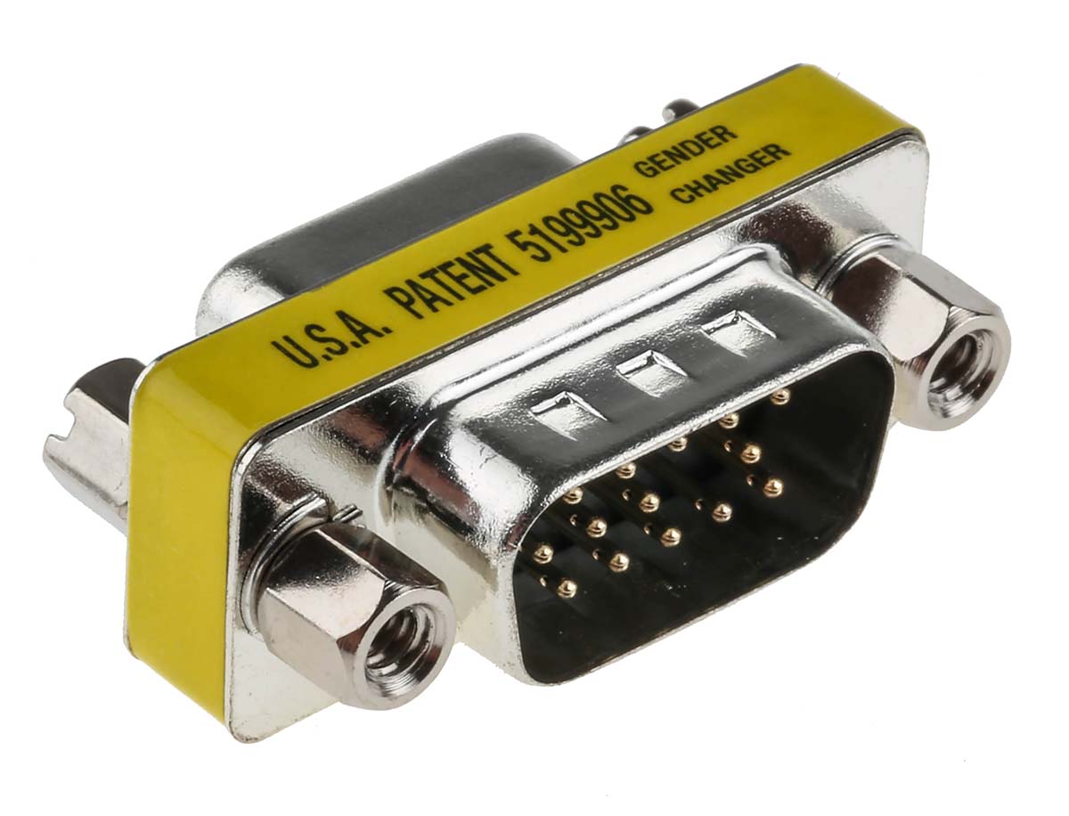 RS PRO D-Sub Adapter 15-Way D-Sub to Male Male 15 Way D-Sub Female Female