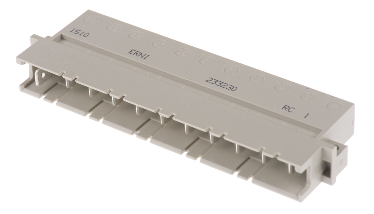 ERNI DIN 41612 11 Way 7.62 mm Pitch, Type Through Hole, Type H11, Type Solder Class Class C1, 1 Row Male, Right Angle