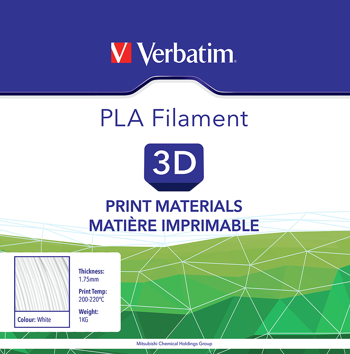 234130 Verbatim 1.75 mm White PLA 3D Printer Filament, 1 kg