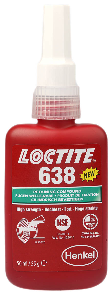Loctite Green Loctite 638 High Strength, Retaining Compound Urethane Methacrylate Liquid Bottle 50 ml, 150 °C, -55 °C