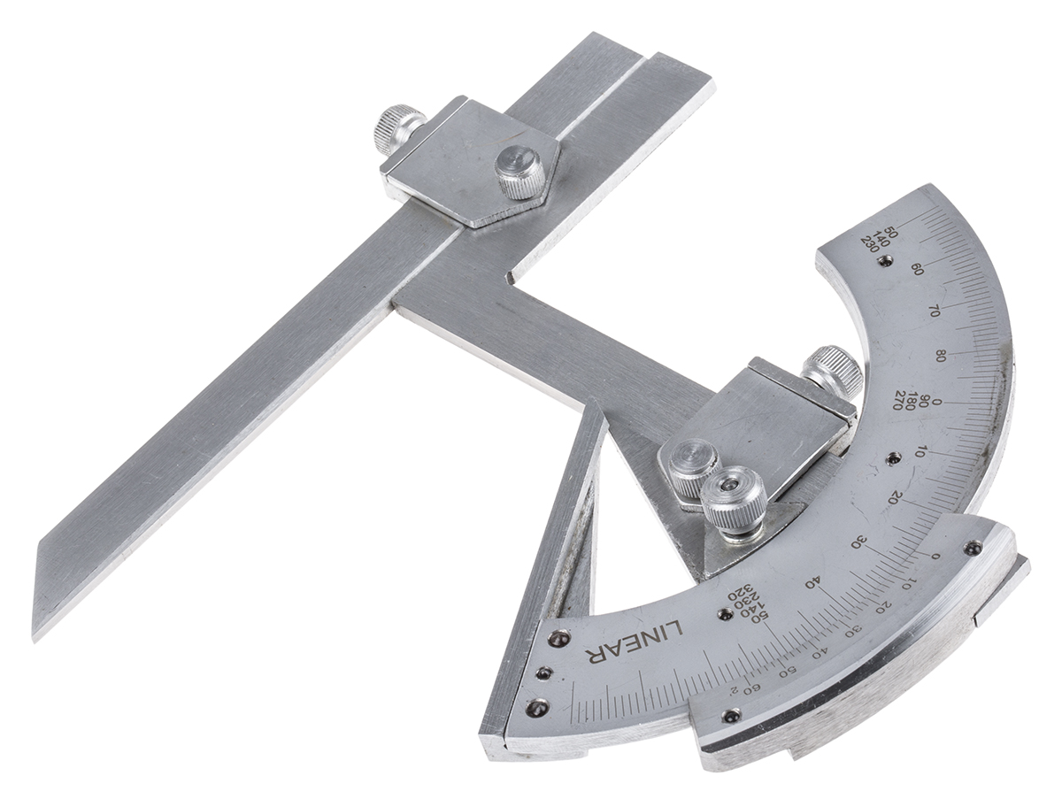 235-7550 RS PRO Vernier Metric Bevel Protractor, 150 mm Stainless Steel Blade