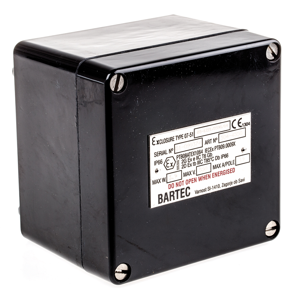 Bartec GB Series Black Polyester Junction Box, IP66, 9 Terminals, ATEX, 122 mm, 120mm 90 mm
