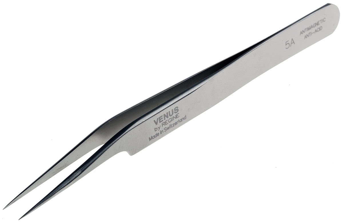 RS PRO 115mm Stainless Steel Oblique Tweezer
