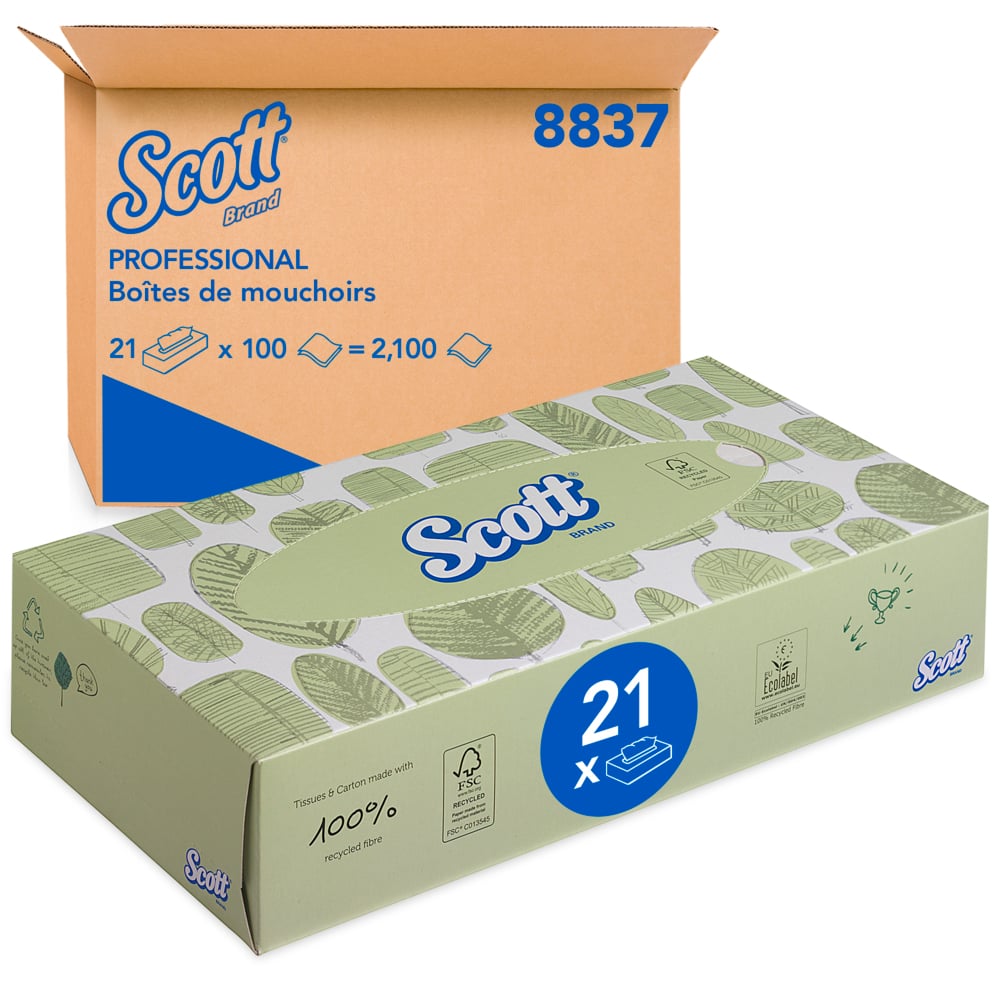SCOTT White Facial Tissues, Box of 100