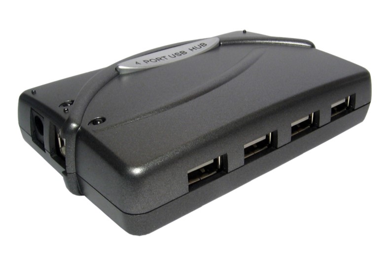 RS PRO 4 Port USB 2.0 USB Hub, AC Adapter - UK Plug Powered, 25 mm 100 mm 65mm