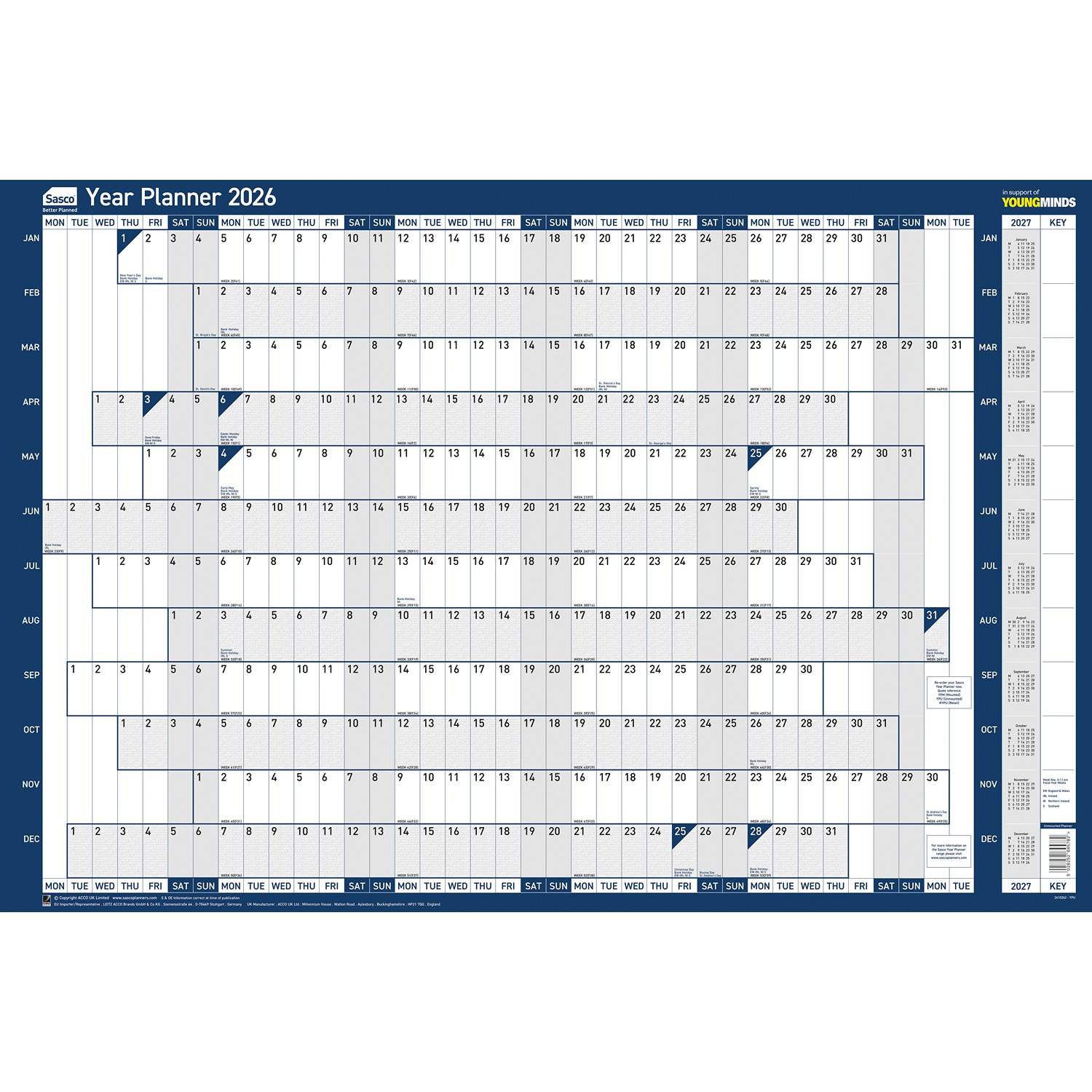 Sasco Yearly Smooth Wall Planner