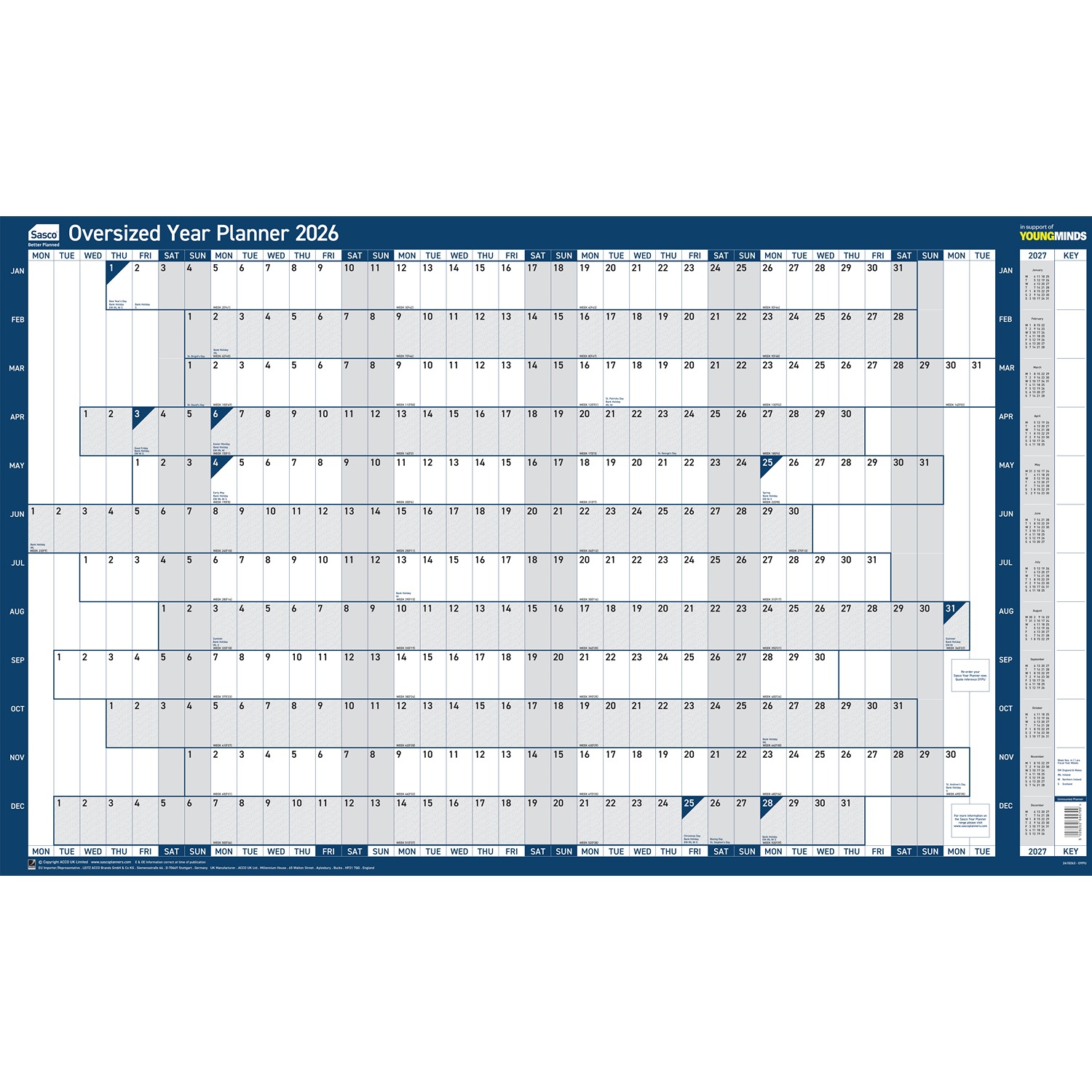 Sasco Yearly Smooth Wall Planner