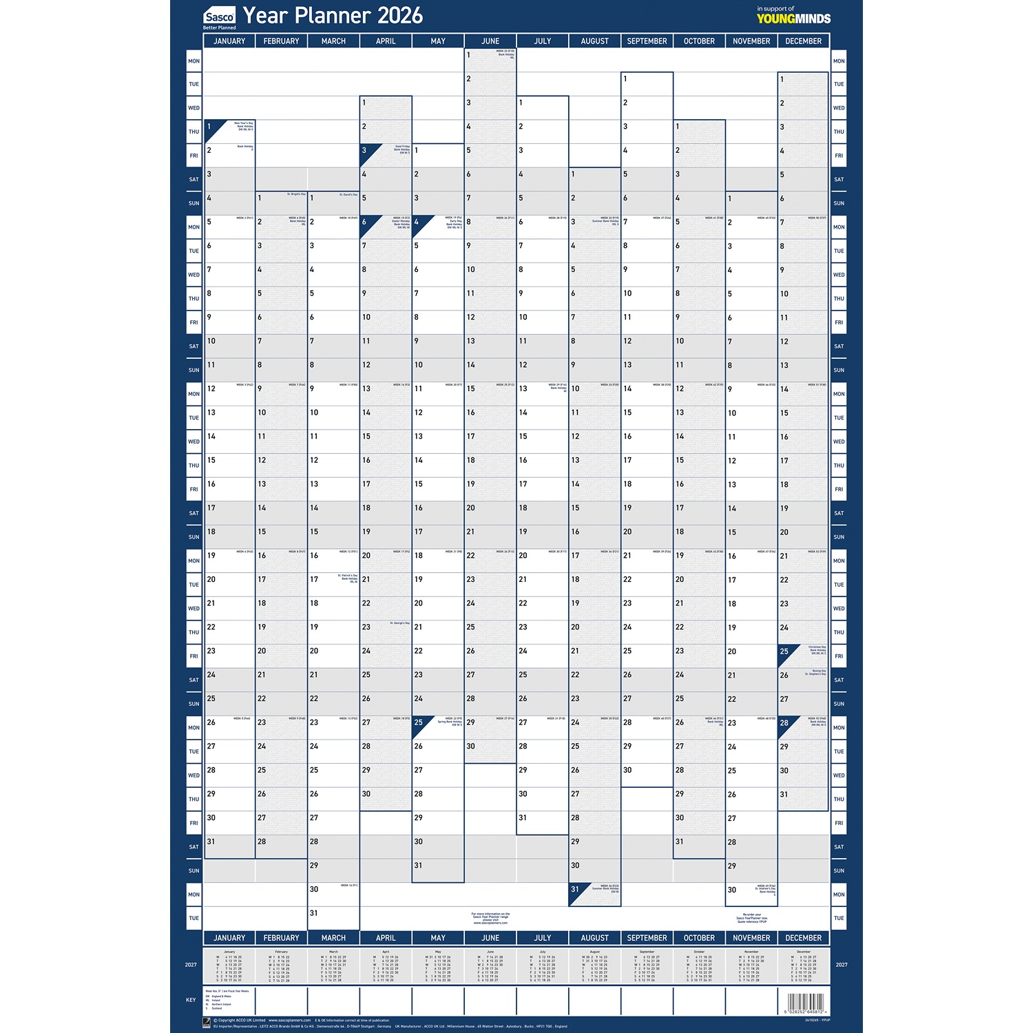 Sasco Yearly Smooth Wall Planner