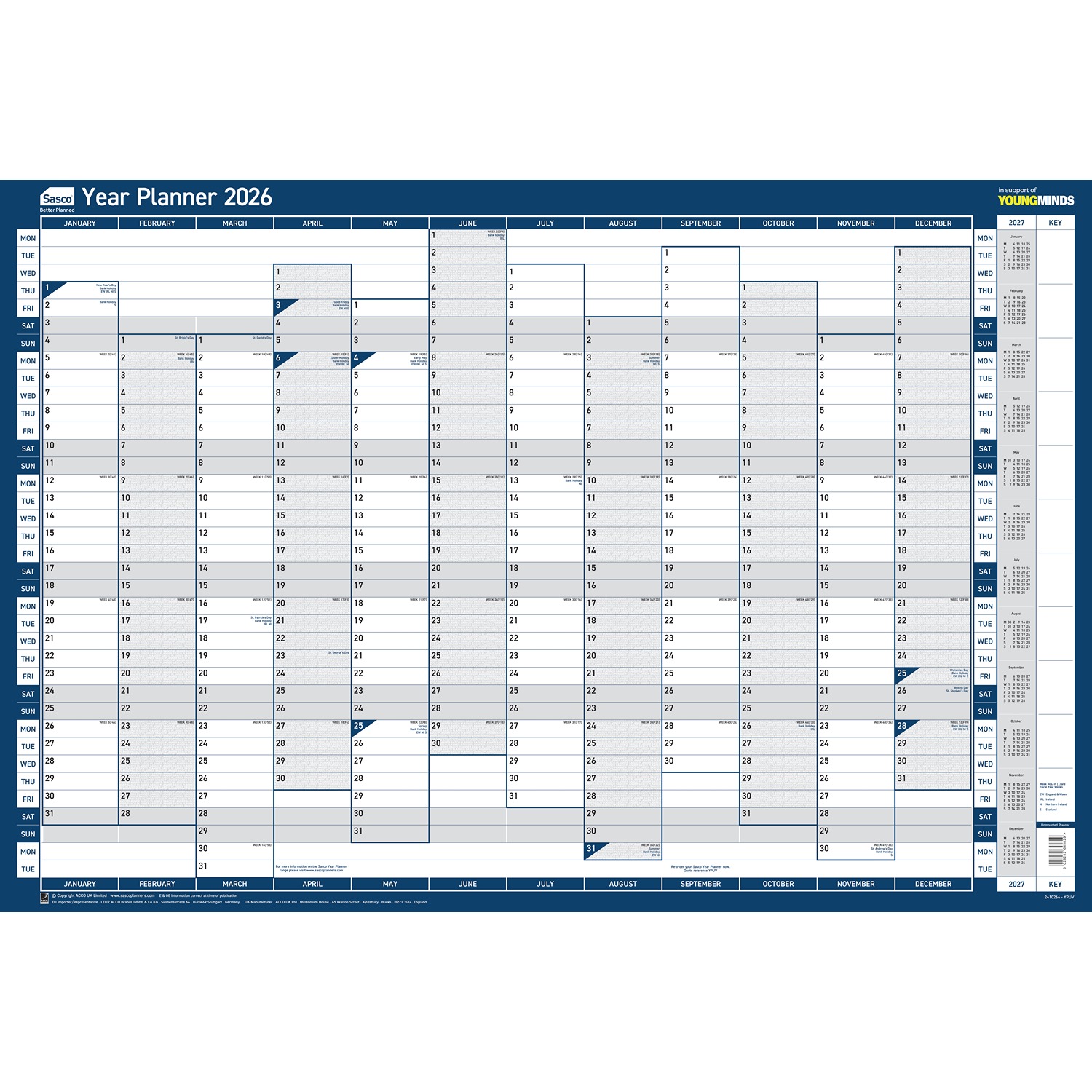 Sasco Yearly Smooth Wall Planner