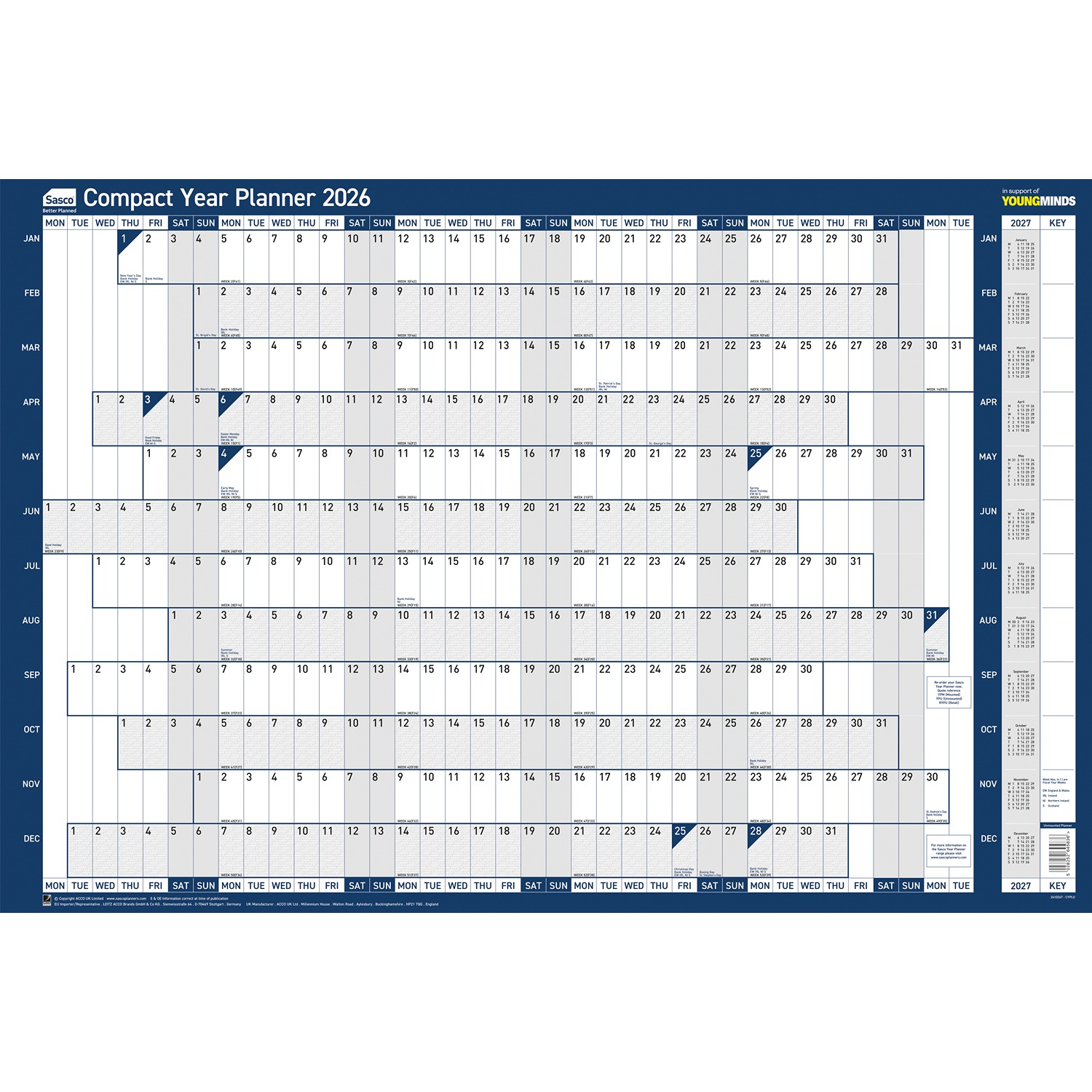 Sasco Yearly Smooth Wall Planner