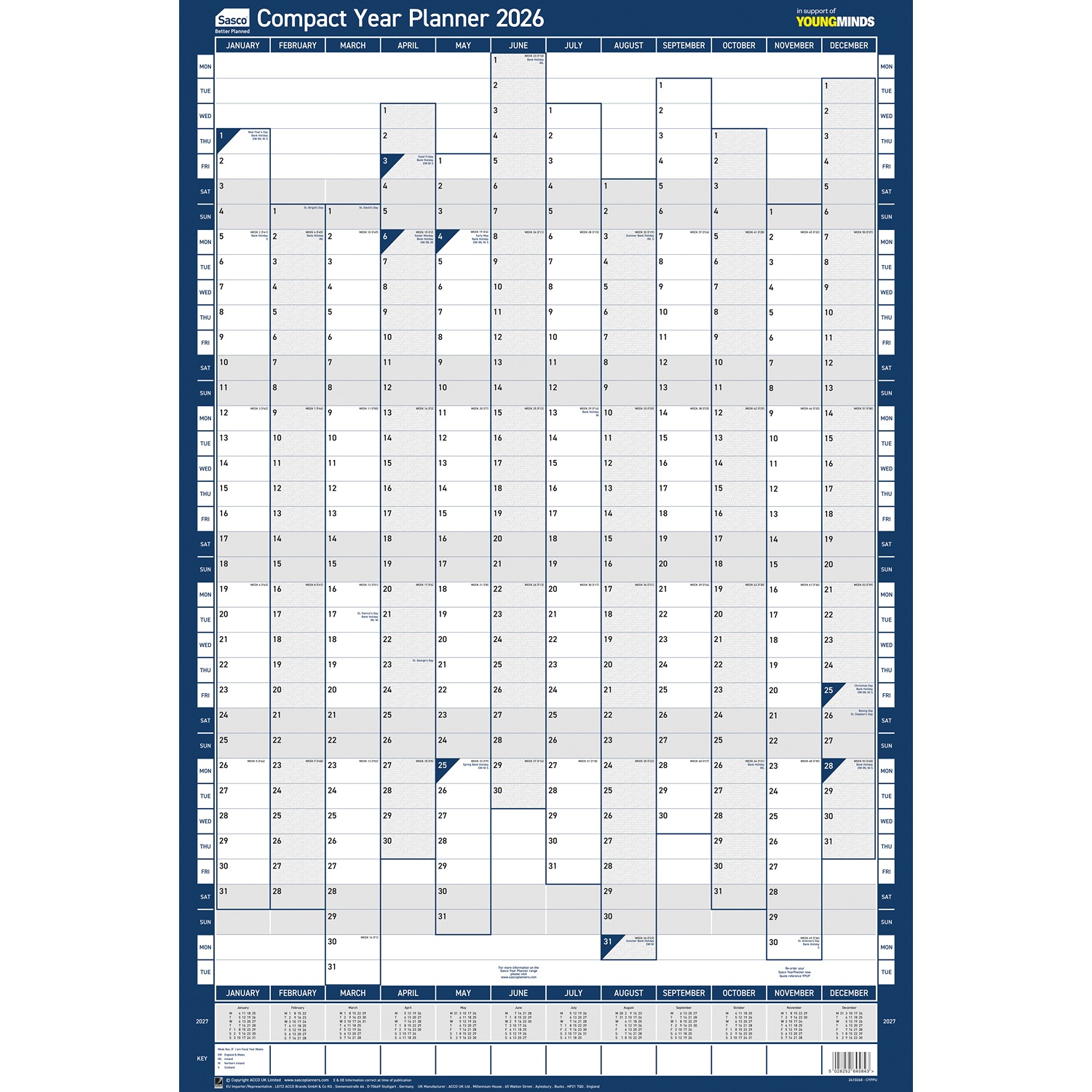 Sasco Yearly Smooth Wall Planner